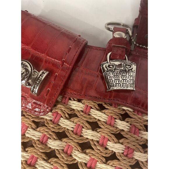 "M.C. Marc Chantal Red Straw & Leather Shoulder Bag Silver Tone Hardware NWT - Picture 14 of 16